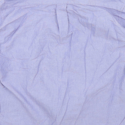 Brand and care label for Marks & Spencer men’s blue colourblock button-up, size 38
