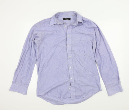 Front view of Debenhams men’s blue button-up, size M