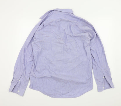 Back view of Debenhams men’s blue button-up, size M