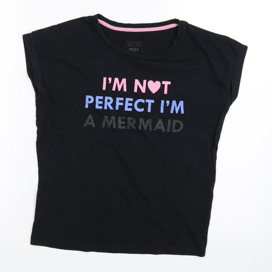 MAX Girls Black   Basic T-Shirt Size 11-12 Years  - mermaid