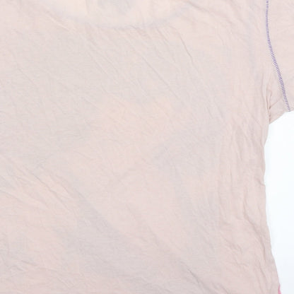 Brand and care label for Mango Jeans women’s pink basic t-shirt, size L