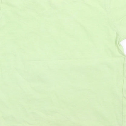 Brand and care label for H&M girls’ green basic t-shirt, size 12-18, months