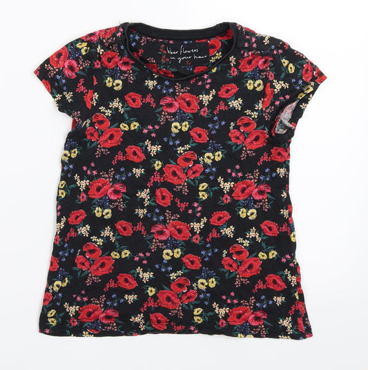 TU Girls Black Floral  Basic T-Shirt Size 7 Years