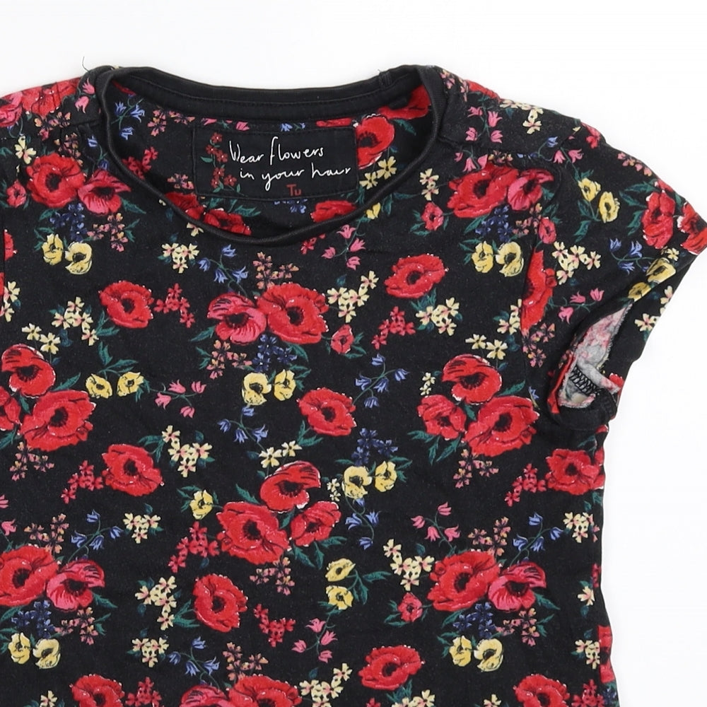 TU Girls Black Floral  Basic T-Shirt Size 7 Years