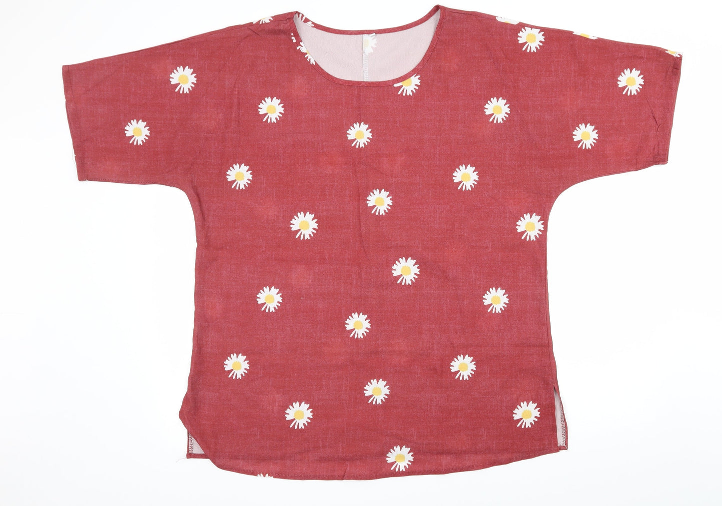Preworn Womens Red Floral  Basic T-Shirt Size XL