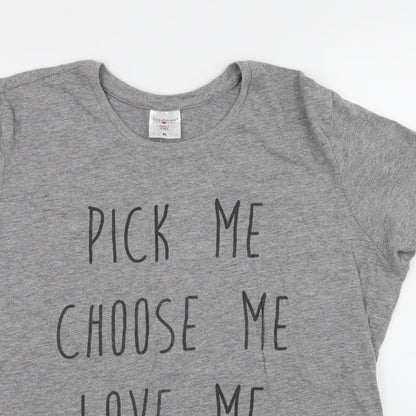 Close-up detail of Stedman women’s grey jersey basic t-shirt, size XL, - slogan