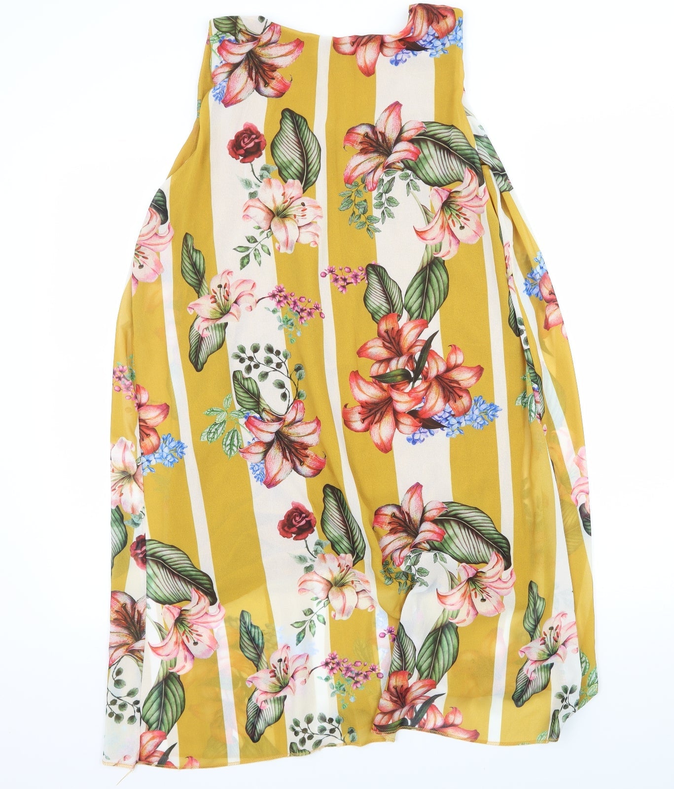 Blue Vanilla Womens Yellow Floral Chiffon A-Line  Size S