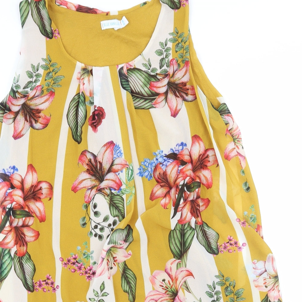 Blue Vanilla Womens Yellow Floral Chiffon A-Line  Size S