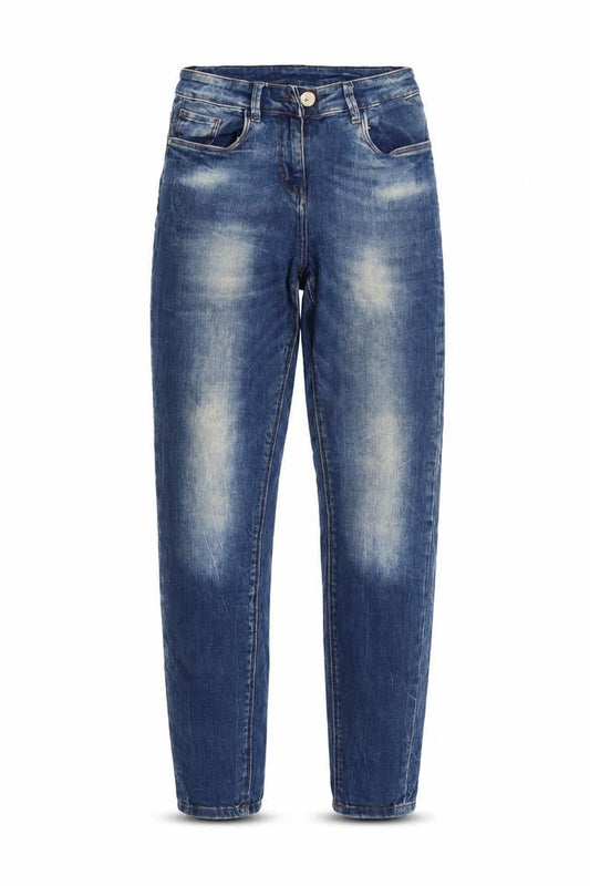 Front view of Papaya women’s blue denim skinny jeans, size UK 8, 27-inch leg