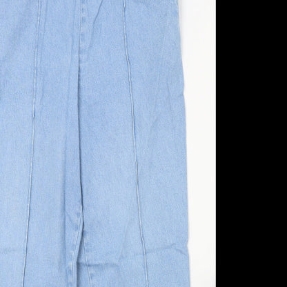 Close-up detail of Marks & Spencer women’s blue denim jegging jeans, size UK 14, 24-inch leg