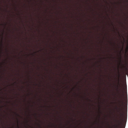 Brand and care label for Next men’s purple jumper, size M