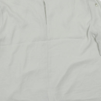 Brand and care label for Preworn women’s grey basic t-shirt, size UK 14