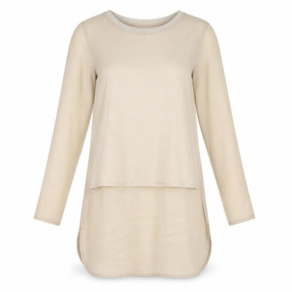 Front view of Edit women’s beige basic t-shirt, size UK 8