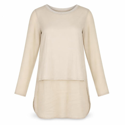 Front view of Edit women’s beige basic t-shirt, size UK 8