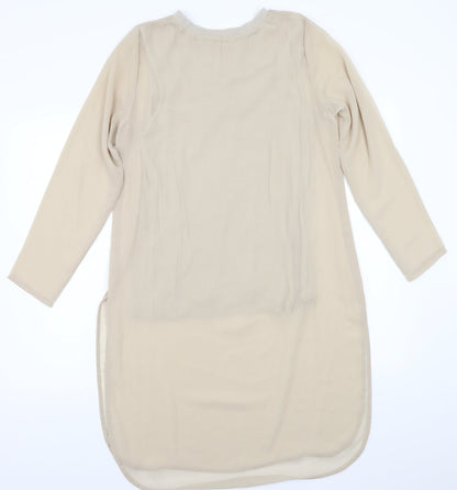 Back view of Edit women’s beige basic t-shirt, size UK 8