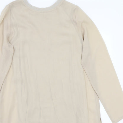 Close-up detail of Edit women’s beige basic t-shirt, size UK 8