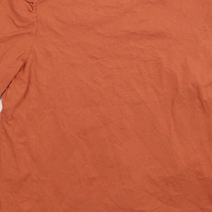 Brand and care label for Mango women’s brown basic t-shirt, size XS