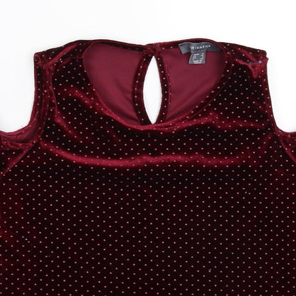 Close-up detail of Primark women’s pink polka dot basic blouse, size UK 12