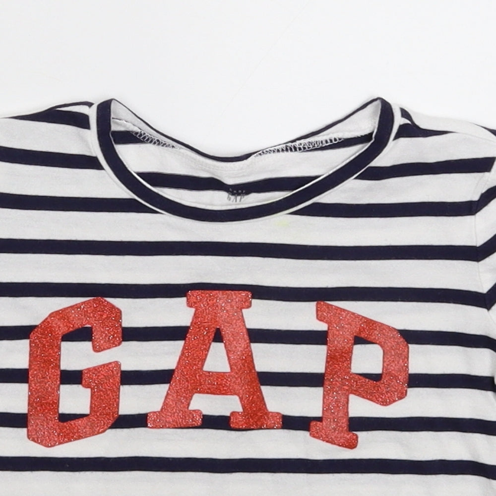Gap Girls White Striped  Basic T-Shirt Size 4 Years