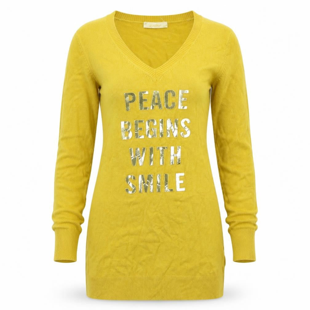 Whoo Womens Yellow  Knit Pullover Jumper Size 10