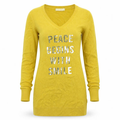 Whoo Womens Yellow  Knit Pullover Jumper Size 10