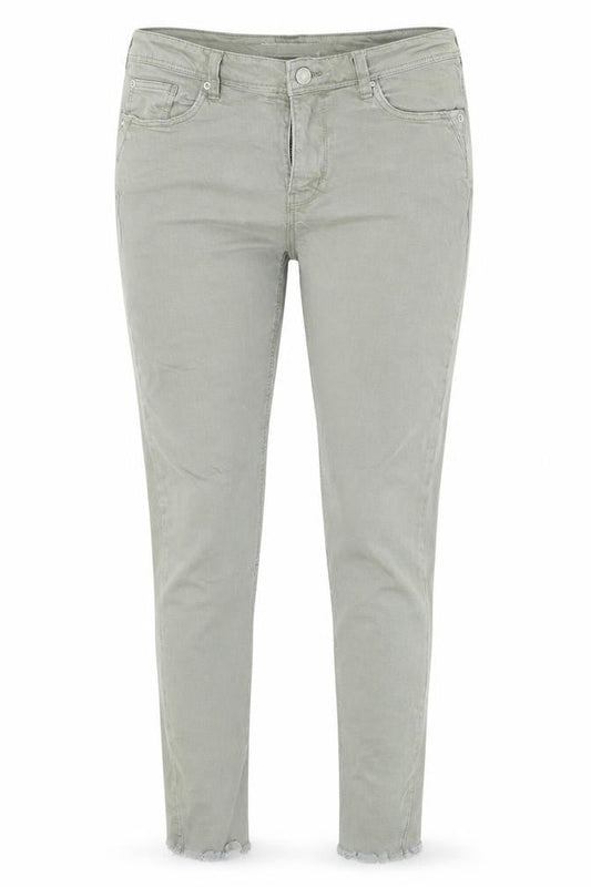 Front view of Denim & Co. women’s green denim skinny jeans, size UK 12, 25-inch leg