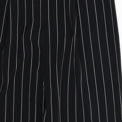 Close-up detail of Divided women’s black striped trousers, size UK 10, 25-inch leg