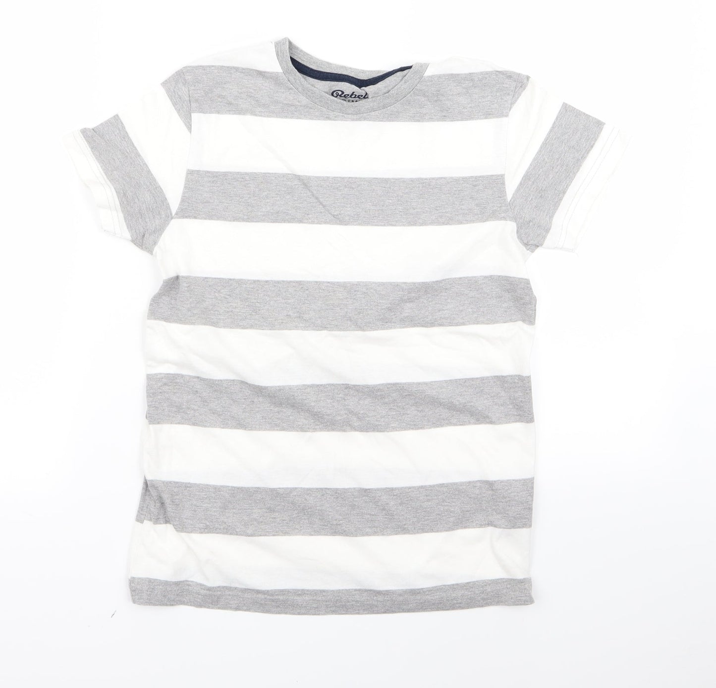 Rebel Boys White Striped  Basic T-Shirt Size 10-11 Years