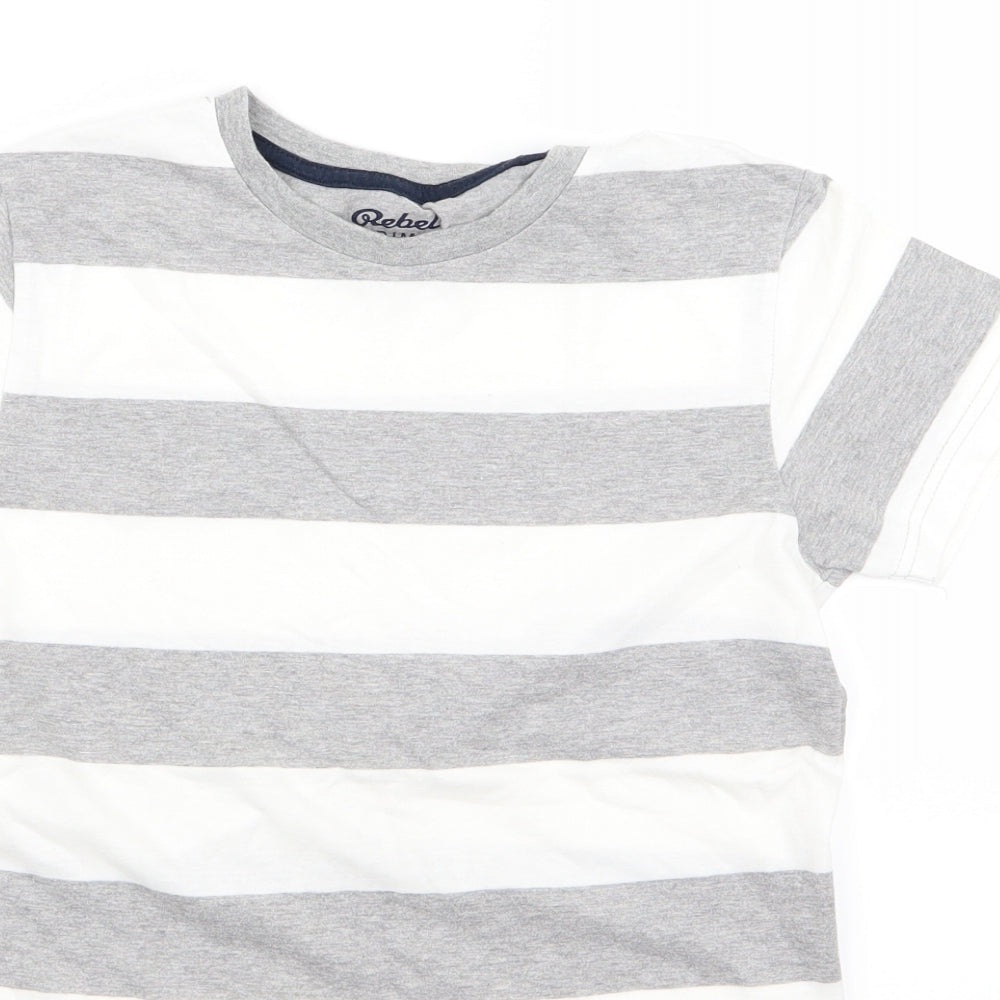 Rebel Boys White Striped  Basic T-Shirt Size 10-11 Years
