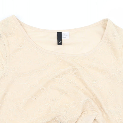 Preloved Preworn Womens Beige   Basic Blouse Size 10 - Detail