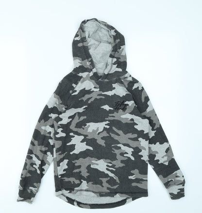 Preloved George Boys Grey Camouflage  Pullover Hoodie Size 7-8 Years - Front