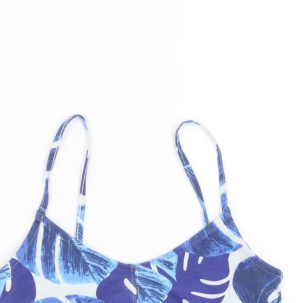Topshop Womens Blue Floral  Camisole Blouse Size 8  - leaf pattern, cropped