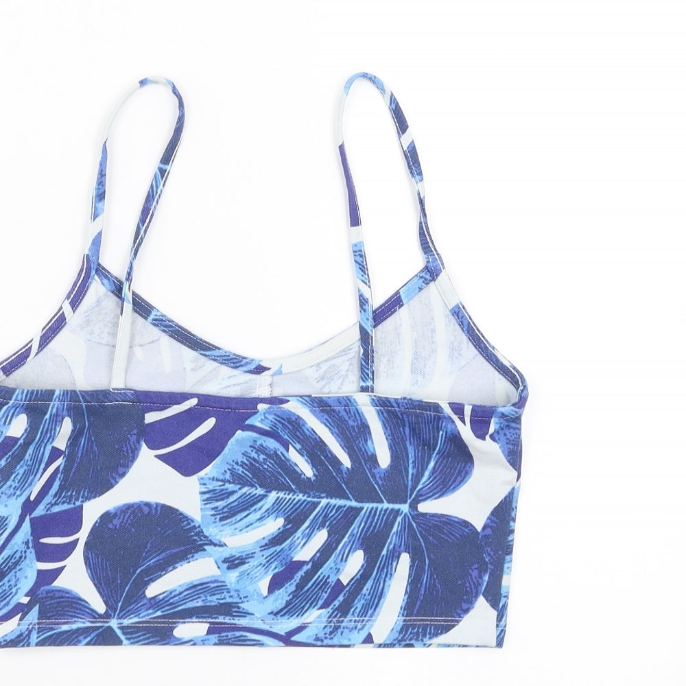 Topshop Womens Blue Floral  Camisole Blouse Size 8  - leaf pattern, cropped