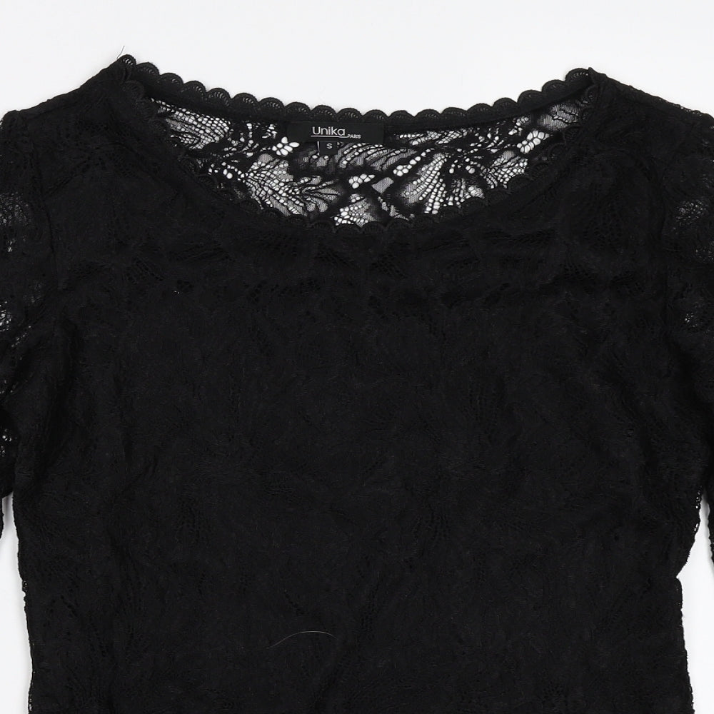 Unikd Paris Womens Black  Lace Basic Blouse Size S
