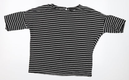 Marks & Spencer Womens Black Striped  Basic T-Shirt Size 14