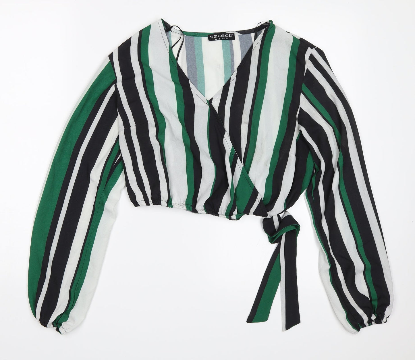 Select Womens Green Striped  Basic Blouse Size 12
