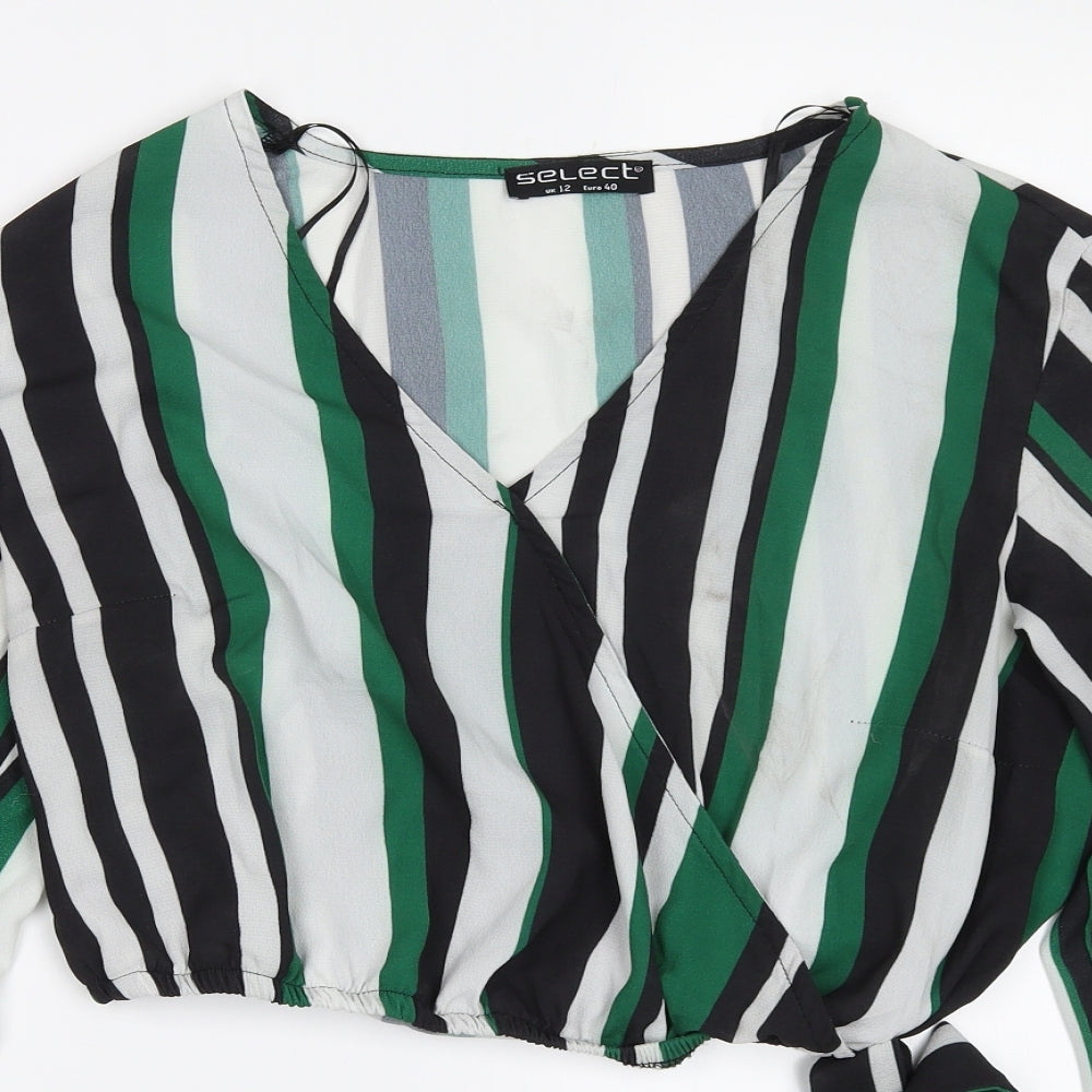 Select Womens Green Striped  Basic Blouse Size 12