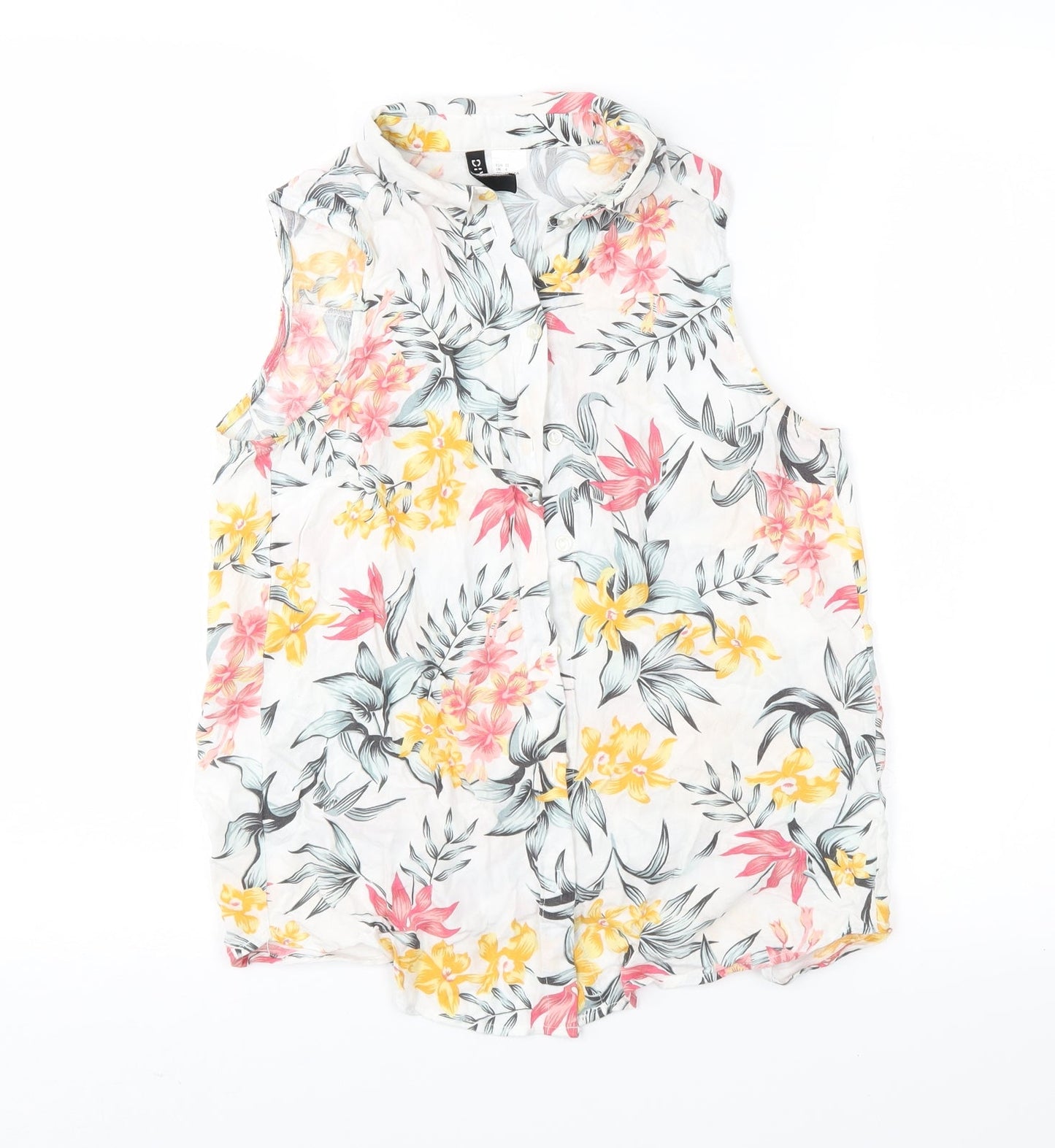H&M Womens White Floral  Basic Button-Up Size 4