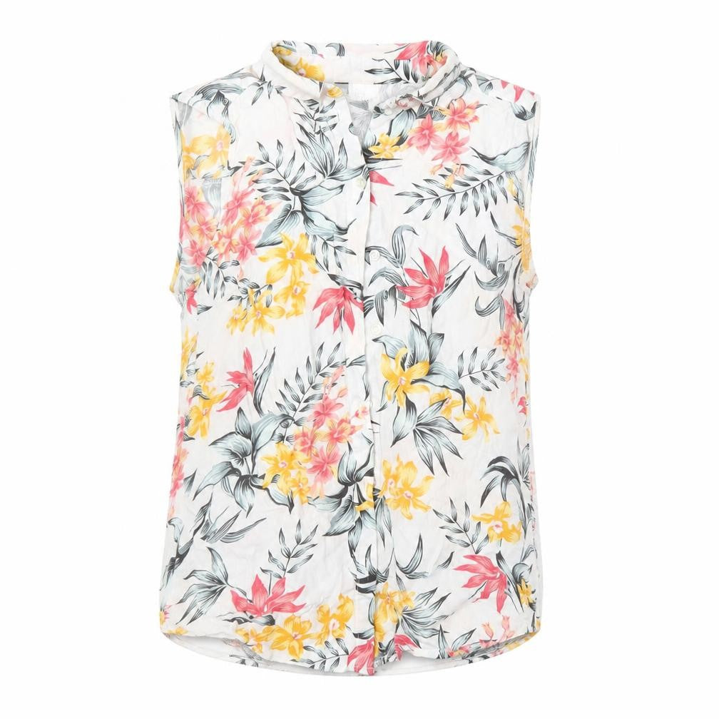 H&M Womens White Floral  Basic Button-Up Size 4