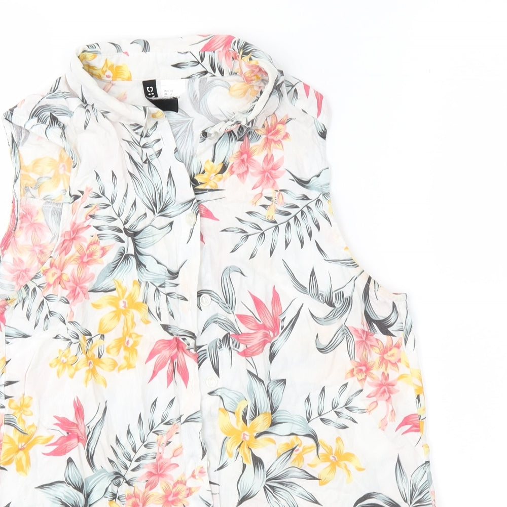 H&M Womens White Floral  Basic Button-Up Size 4