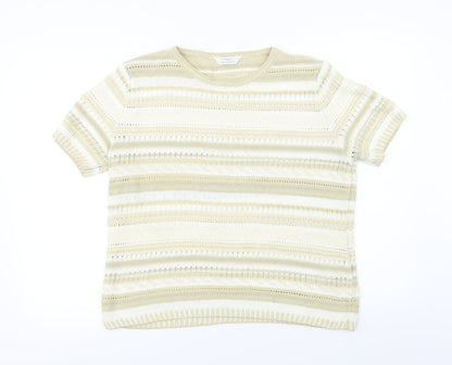 Preloved Marks and Spencer  Womens Beige Striped  Pullover Jumper Size 18 - Front