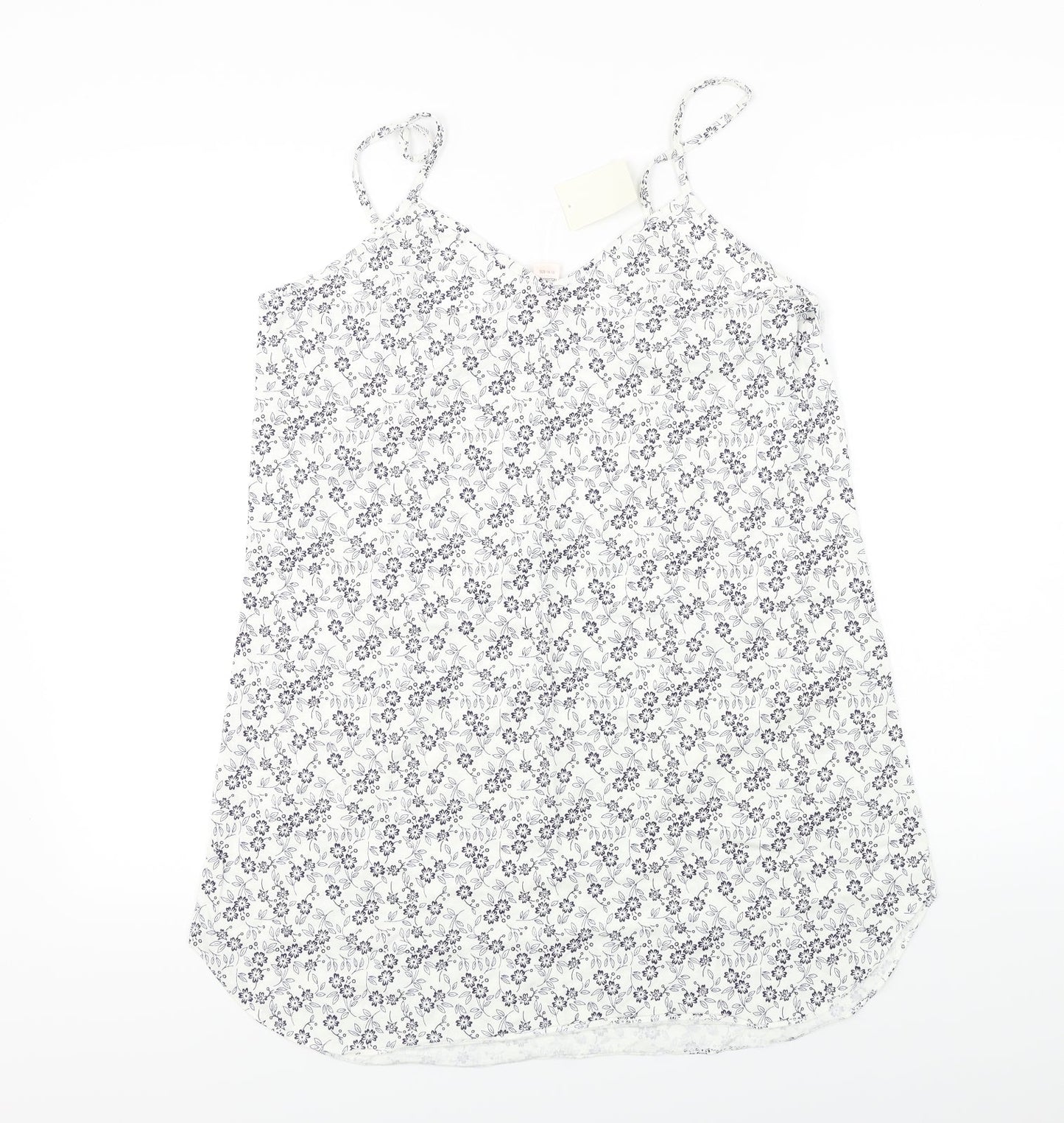 Preworn  Womens White Floral  Basic T-Shirt Size 14