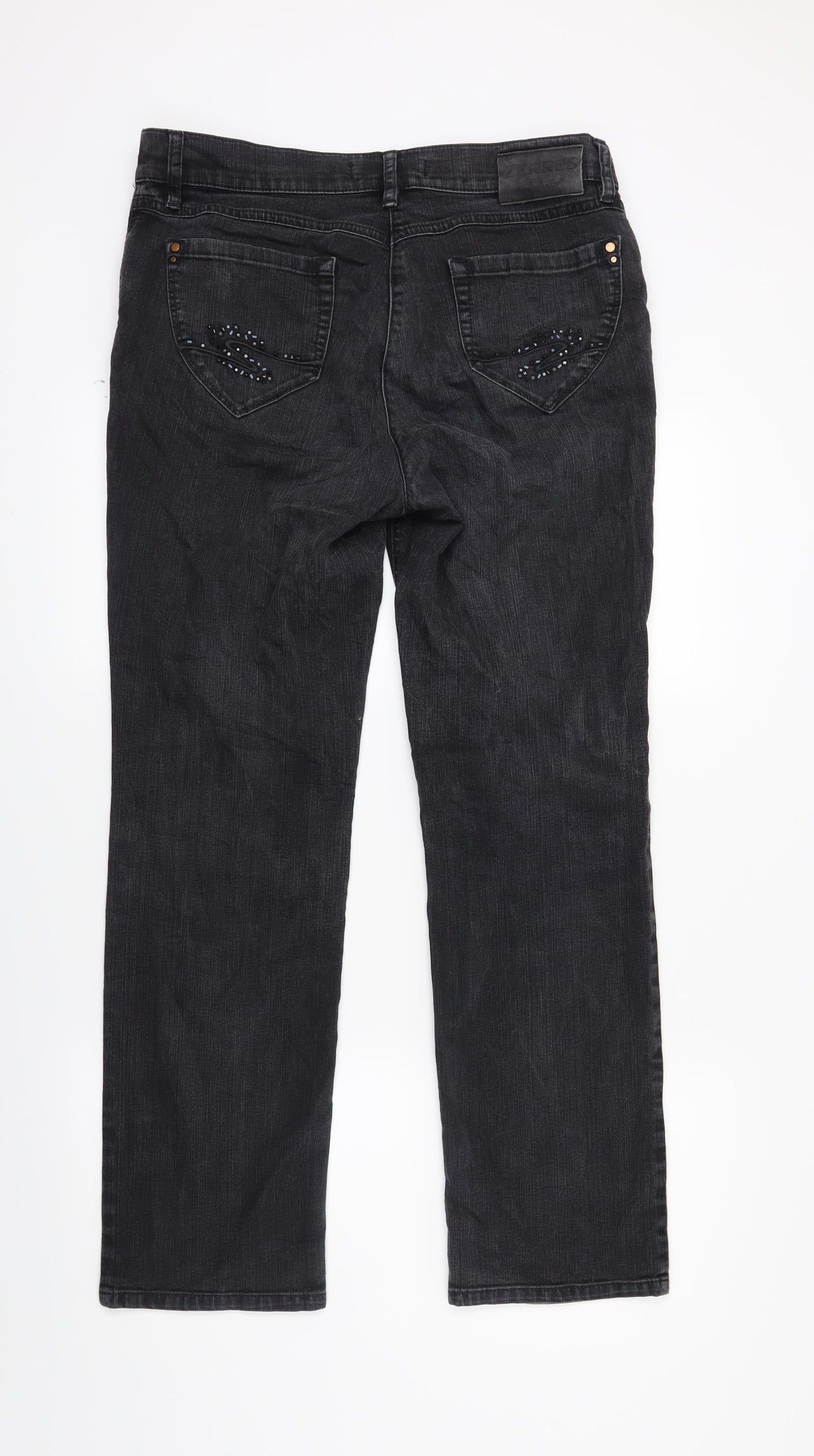 ZERRES Womens Black  Denim Straight Jeans Size 14 L26 in
