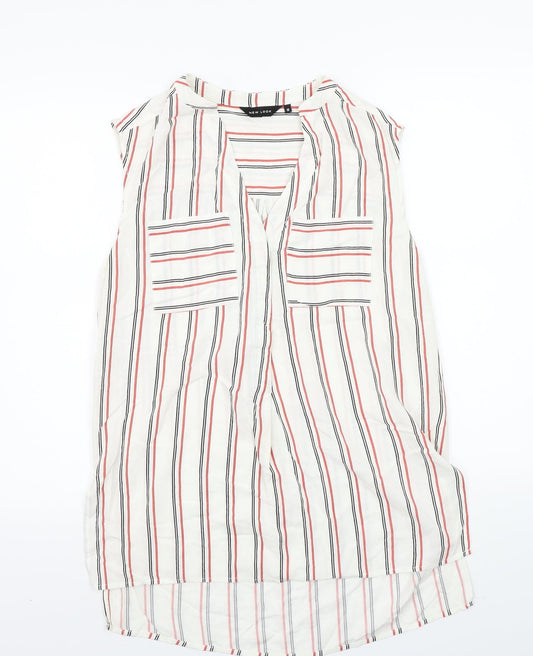 Newlook Womens White Striped  Basic T-Shirt Size 10