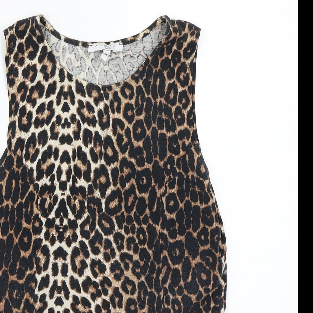 Newlook Womens Brown Animal Print  Basic T-Shirt Size 14