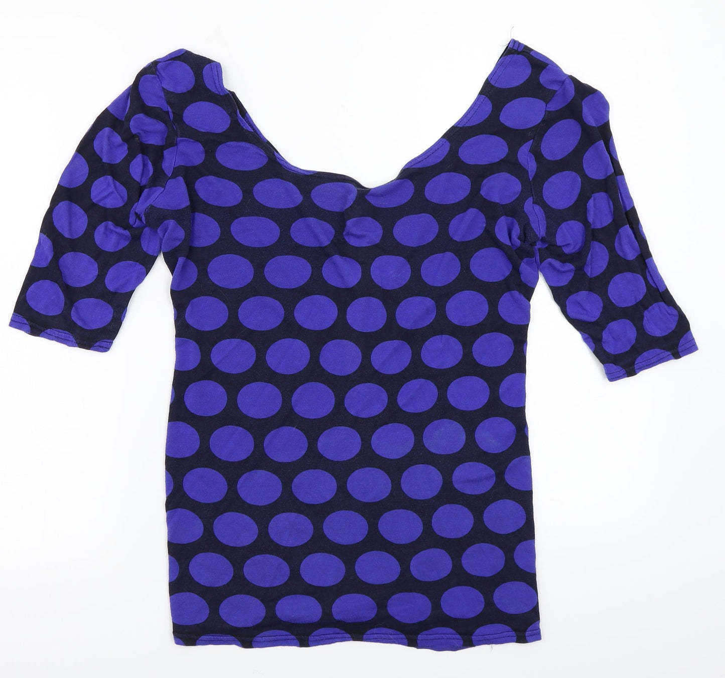 Internationale Womens Blue Polka Dot  Basic T-Shirt Size 14