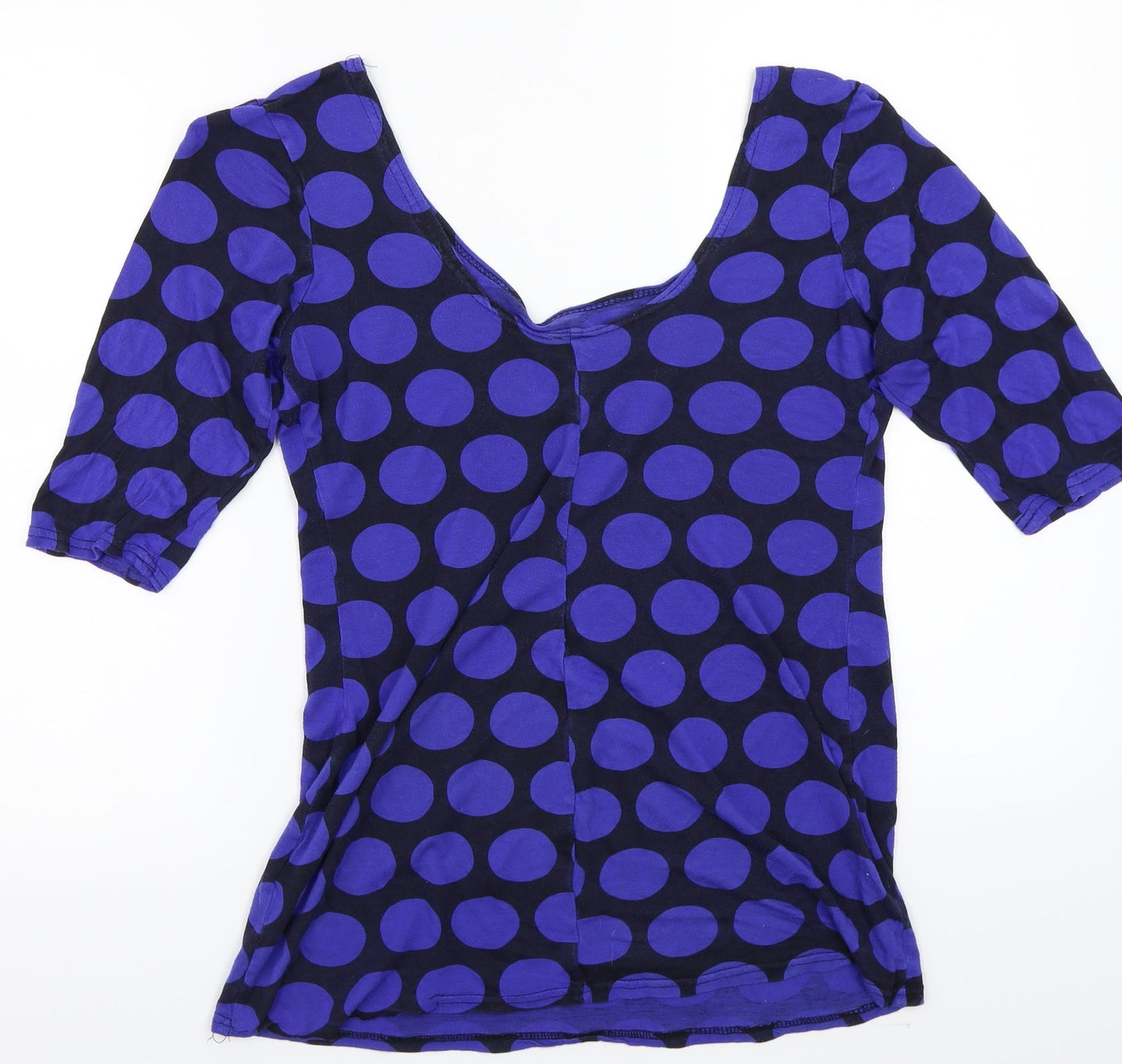 Internationale Womens Blue Polka Dot  Basic T-Shirt Size 14