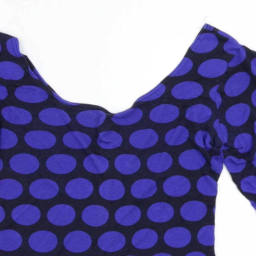 Internationale Womens Blue Polka Dot  Basic T-Shirt Size 14