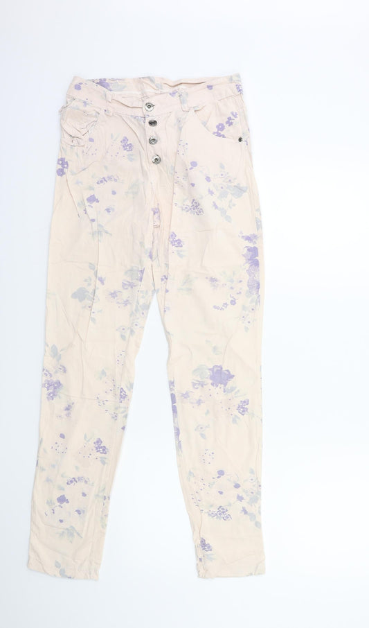 Preworn Womens Pink Floral  Skinny Jeans Size 26 in L30 in