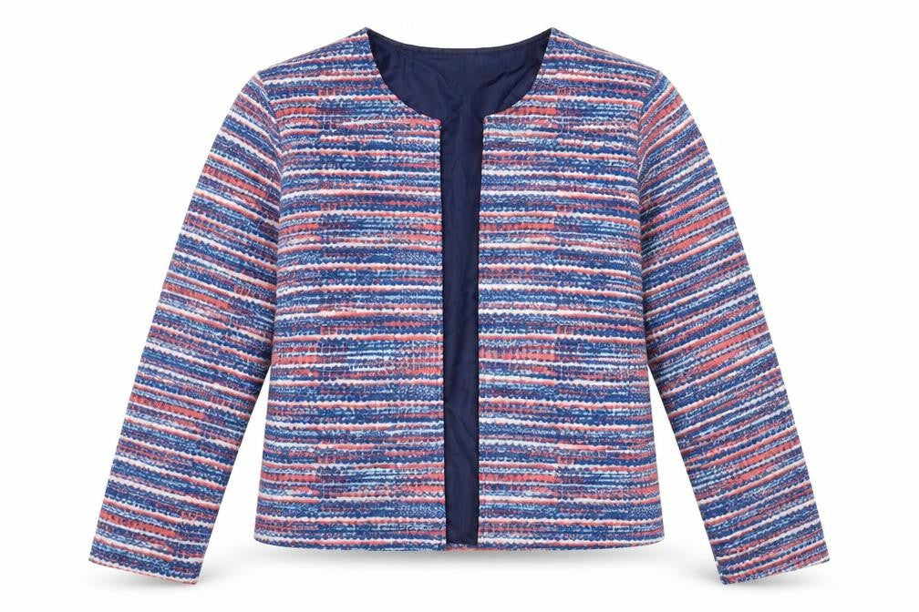 Anne De Lancay Womens Blue Striped  Jacket  Size L